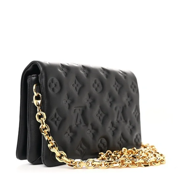 LOUIS VUITTON  Lambskin Embossed Monogram Pochette Coussin Black - Picture 2 of 16